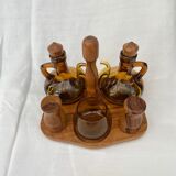 OLIVE OIL WOODEN SERVANT -VINAIGRE - SALT-PEPPER-MUSTARD