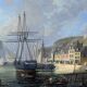 Tableau "Quay in Light", oil on panel, signed Jules d'Évry – Mid 19th century