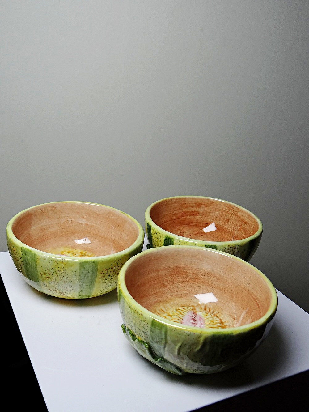 3 earthenware bowls with melon decoration, vintage 1980s.