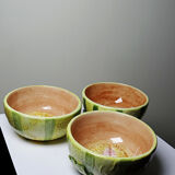 3 earthenware bowls with melon decoration, vintage 1980s.