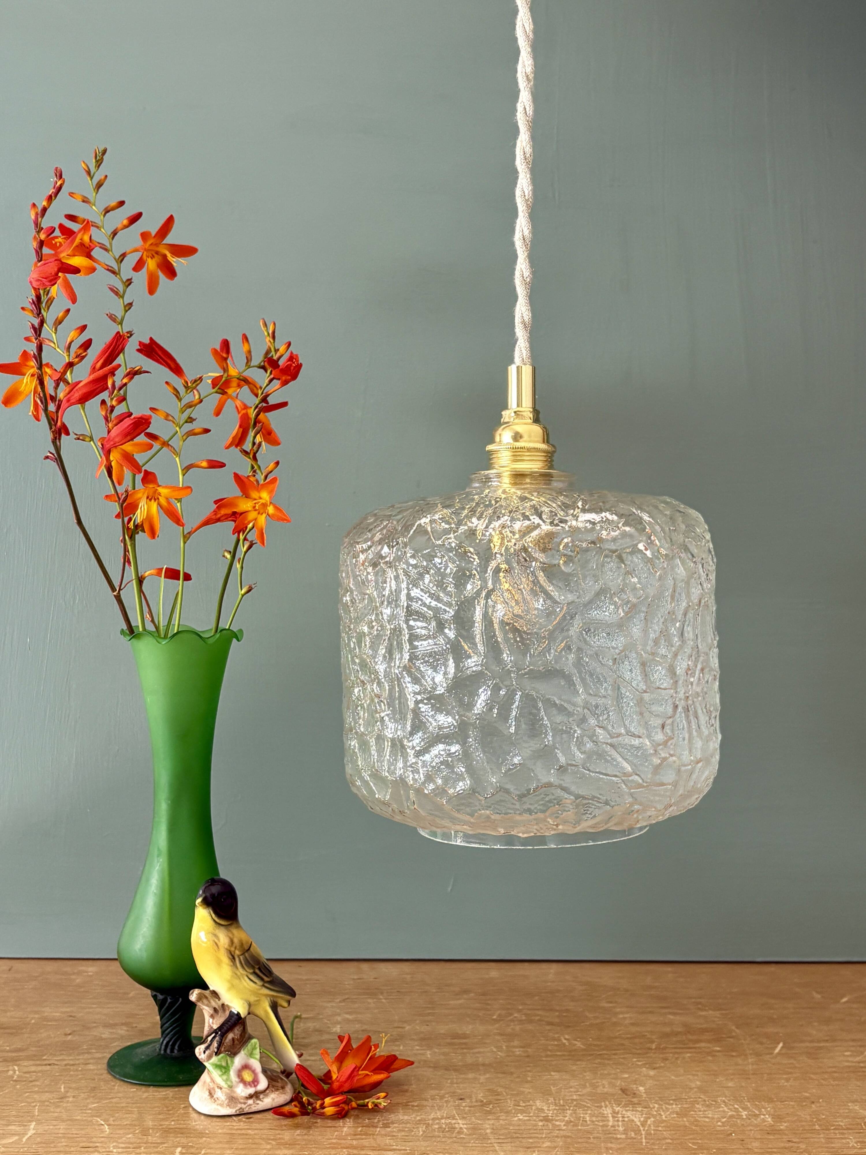Suspension globe vintage en verre transparent