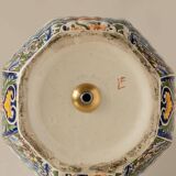 Delft-style ceramic table lamp from France around 1900 with a new blue velvet shade.