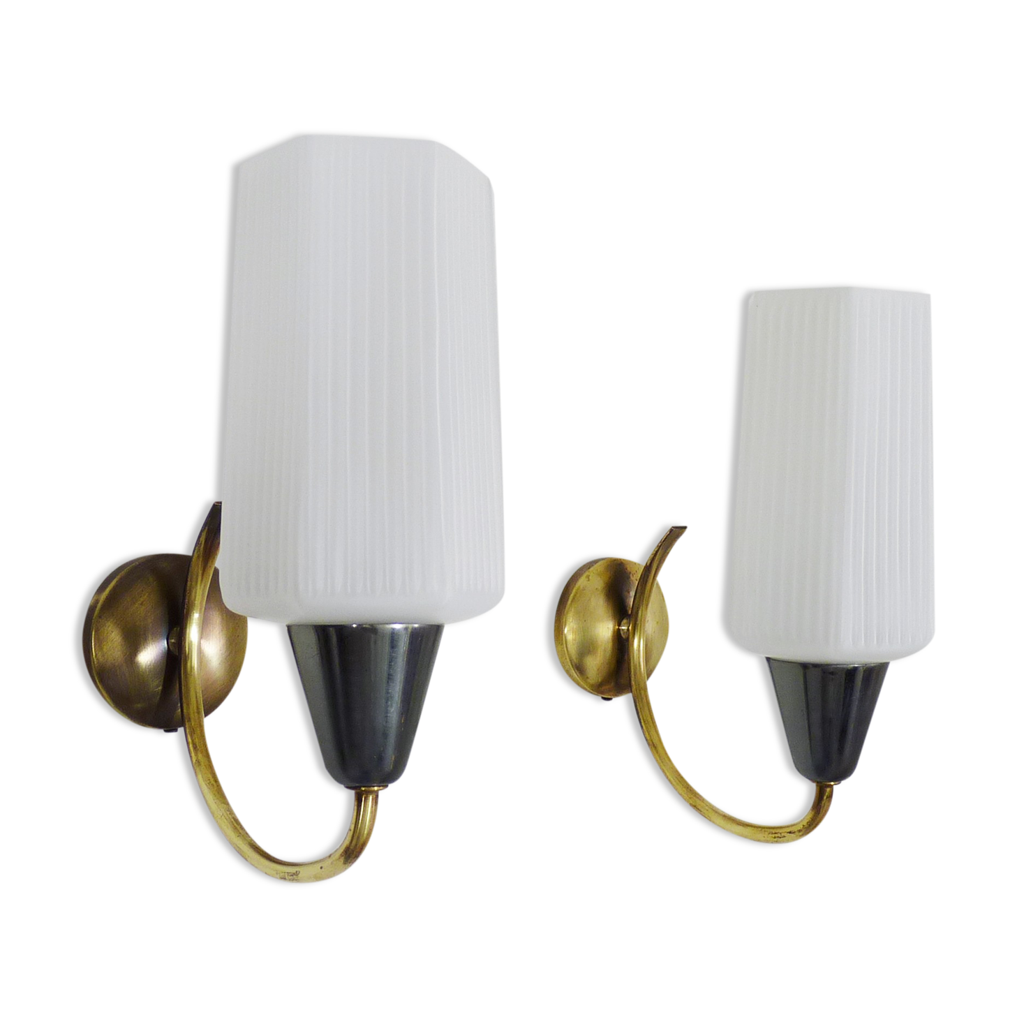 Pair of white glass globe brass wall light Year 50