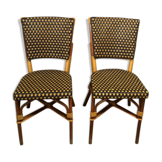 Paire de chaises de bistrot terrasse parisienne en rotin et tressage