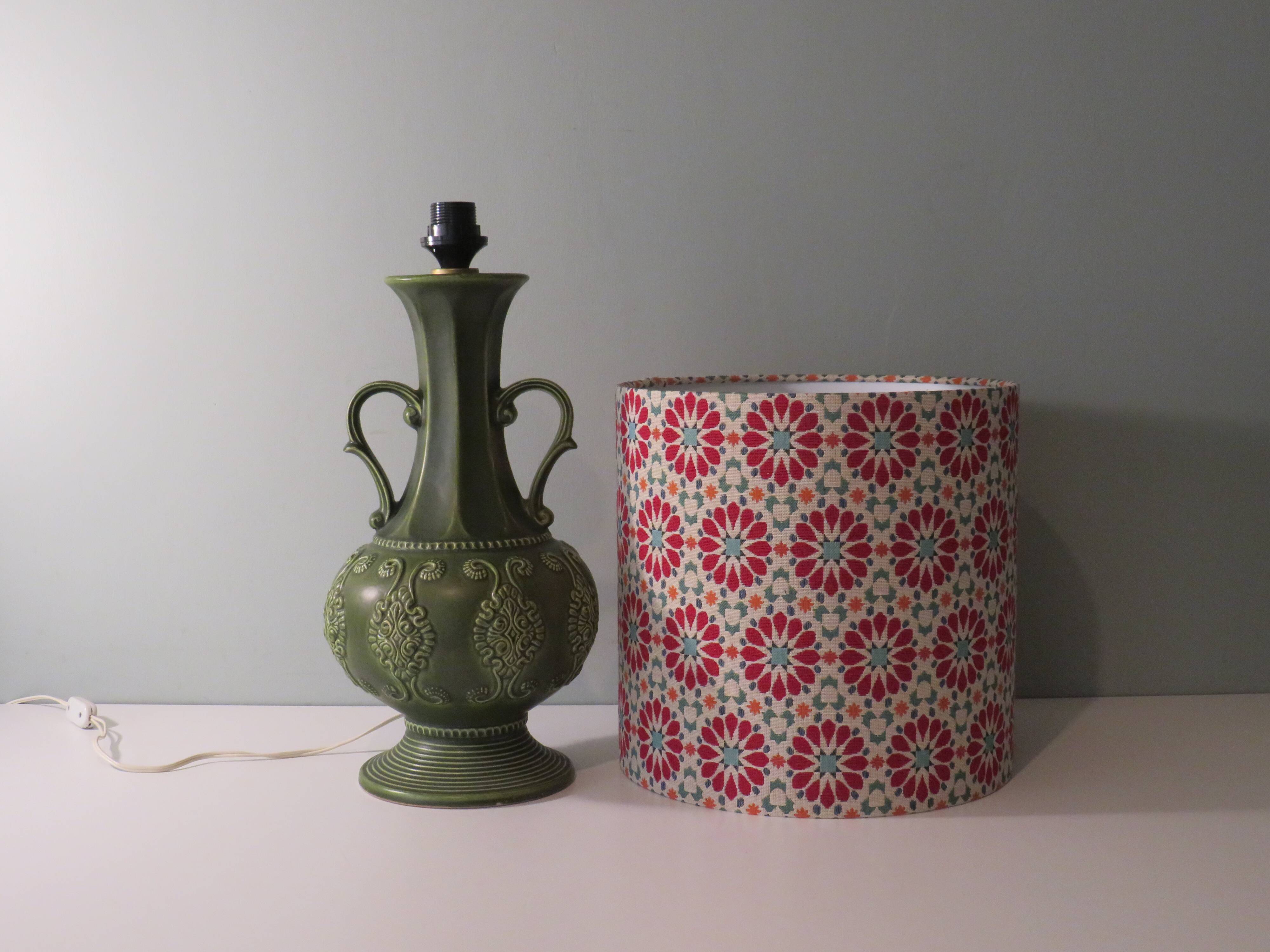Ceramic table lamp from Bay, West Germany 1960 with handcrafted lampshade