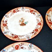 Sarreguemines dessert service 12 plates opaque earthenware bamboo polychrome Asian Chinese decor