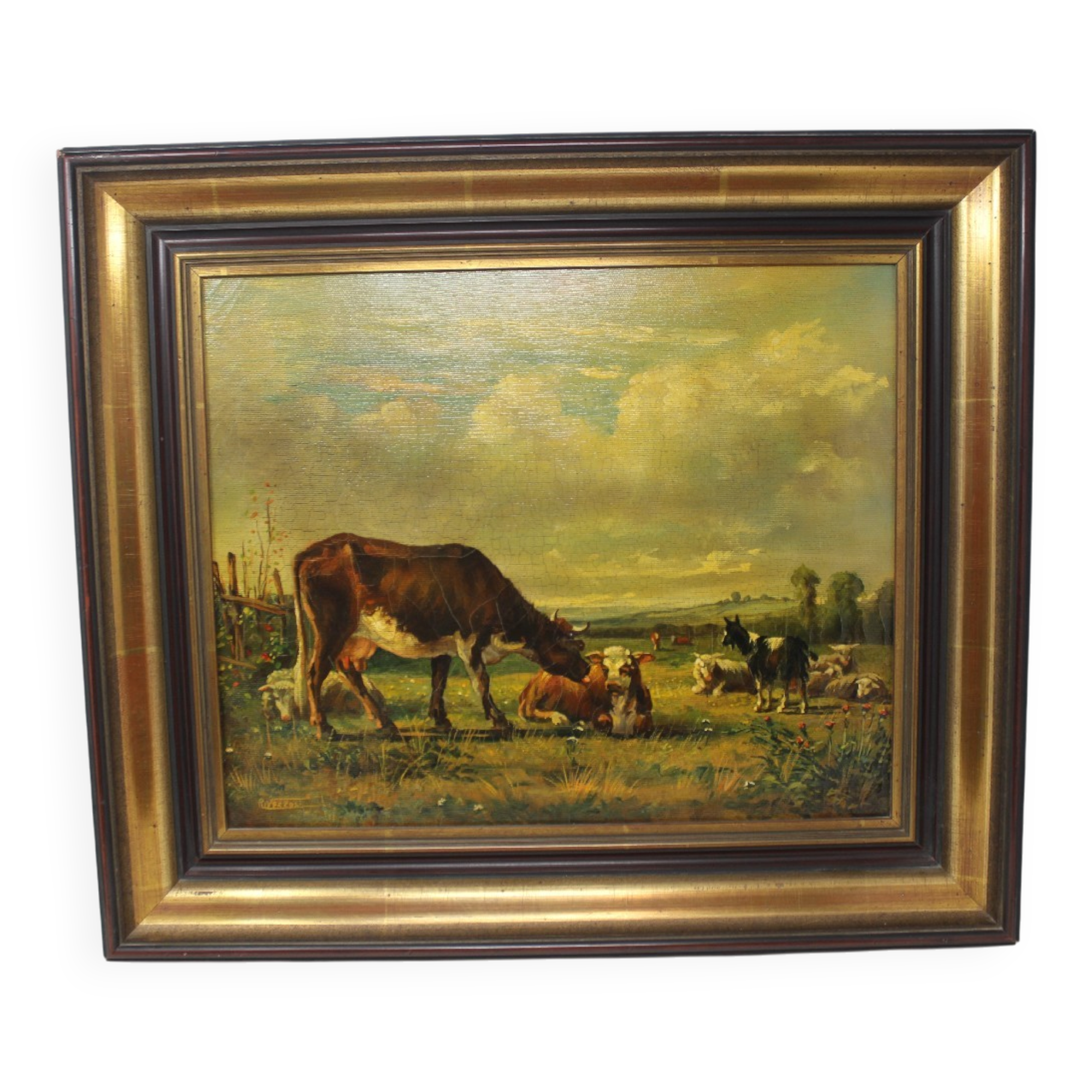 Tableau by r. vezzoli oil painting cows in the field canvas 60x52 cm