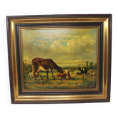 Tableau by r. vezzoli oil painting cows in the field canvas 60x52 cm
