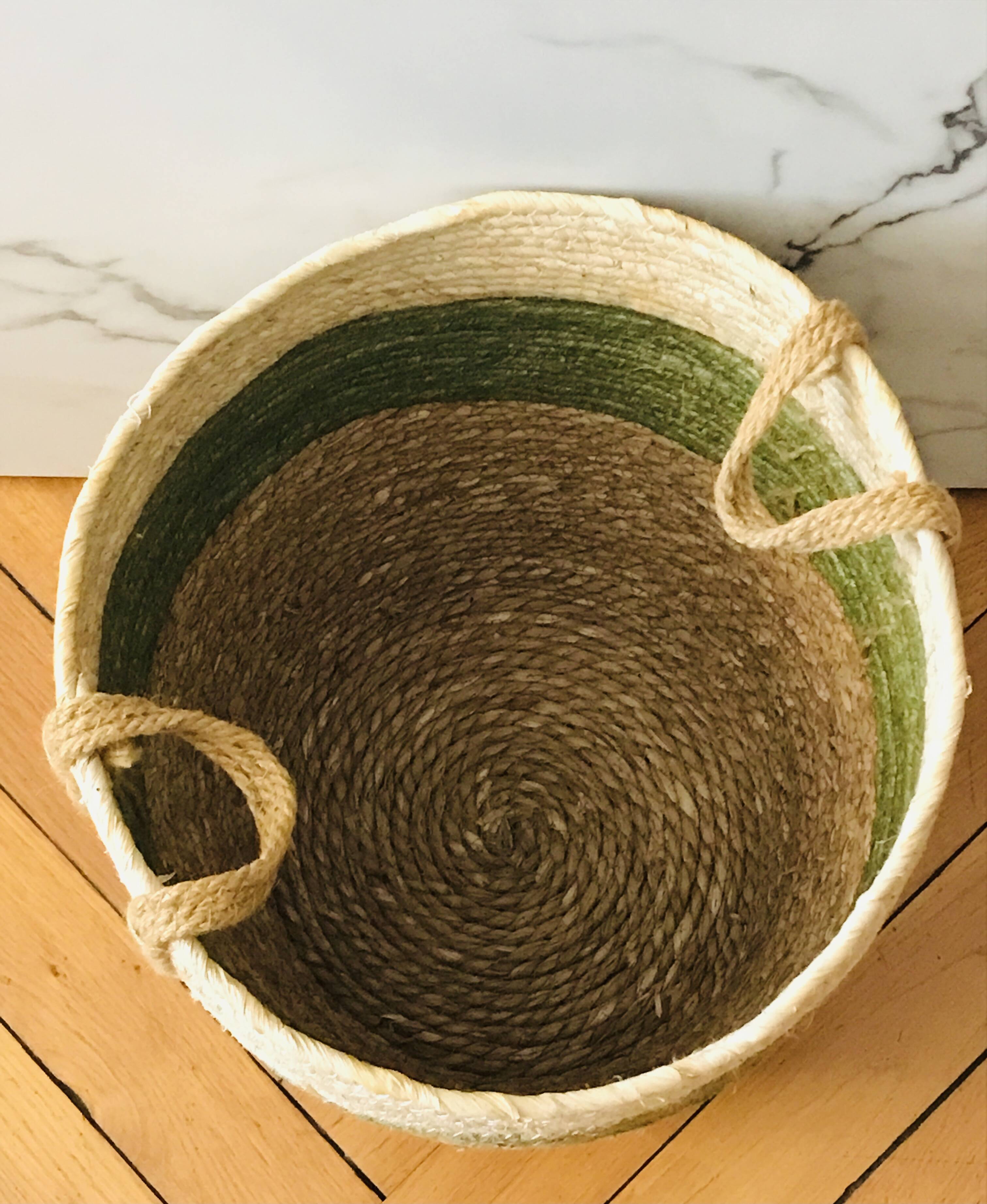 Large storage basket made from natural fibers
