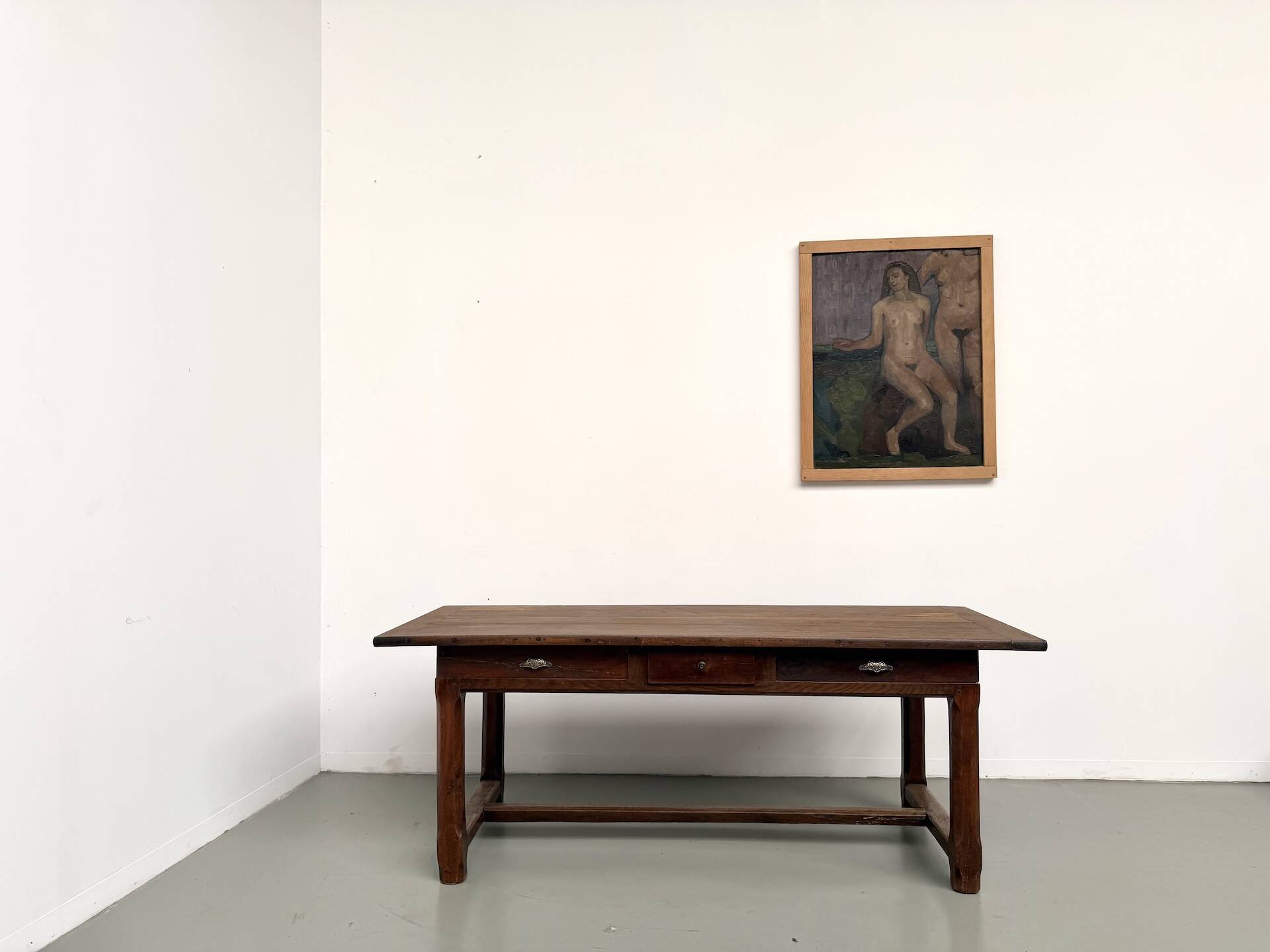 Farmhouse table, solid oak, 20th century.