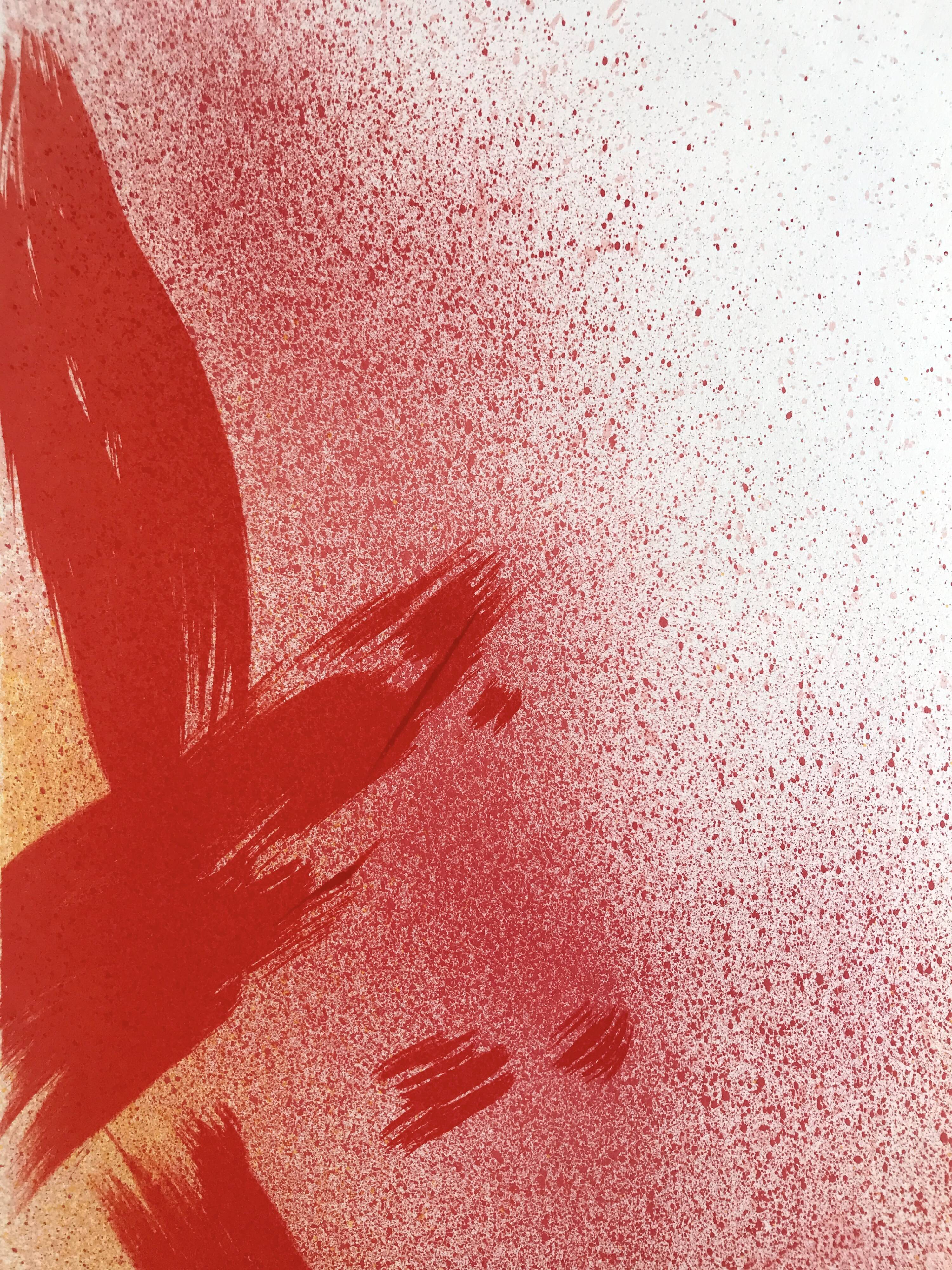 Jean bazaine, monograph in red, 1975. original lithograph