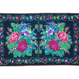 Tapis roumain tissé à la main vert et fuchsia en laine design bohème