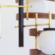 Italian 3-globe pendant light in opaline with teak and brass.