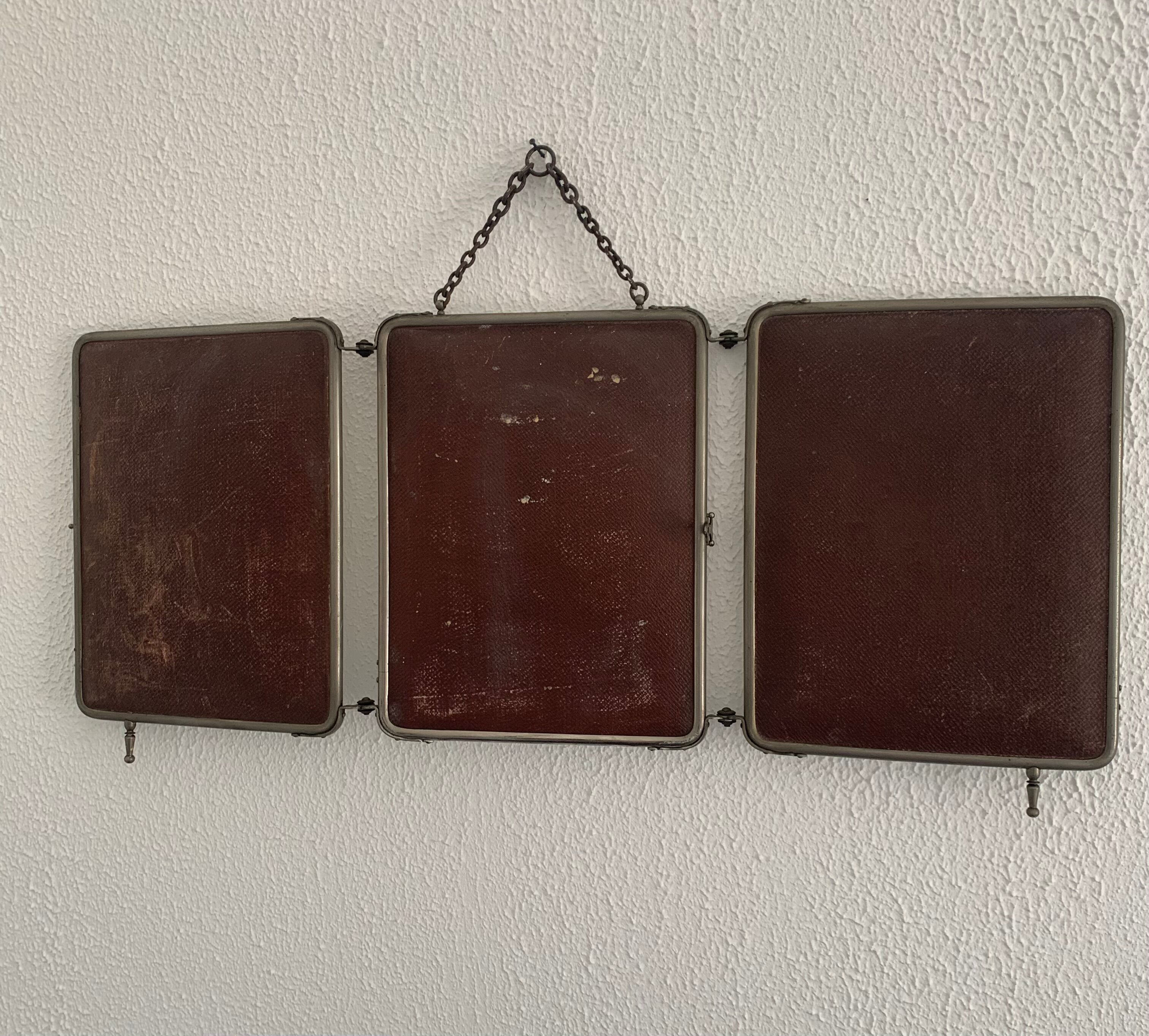 Vintage mirror 1930 barber triptych - 28 x 69 cm