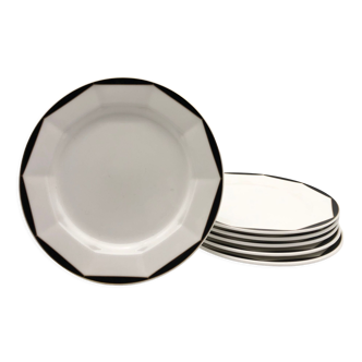 6 Dessert Plates Stamped "Villeroy & Boch", Varia - Black