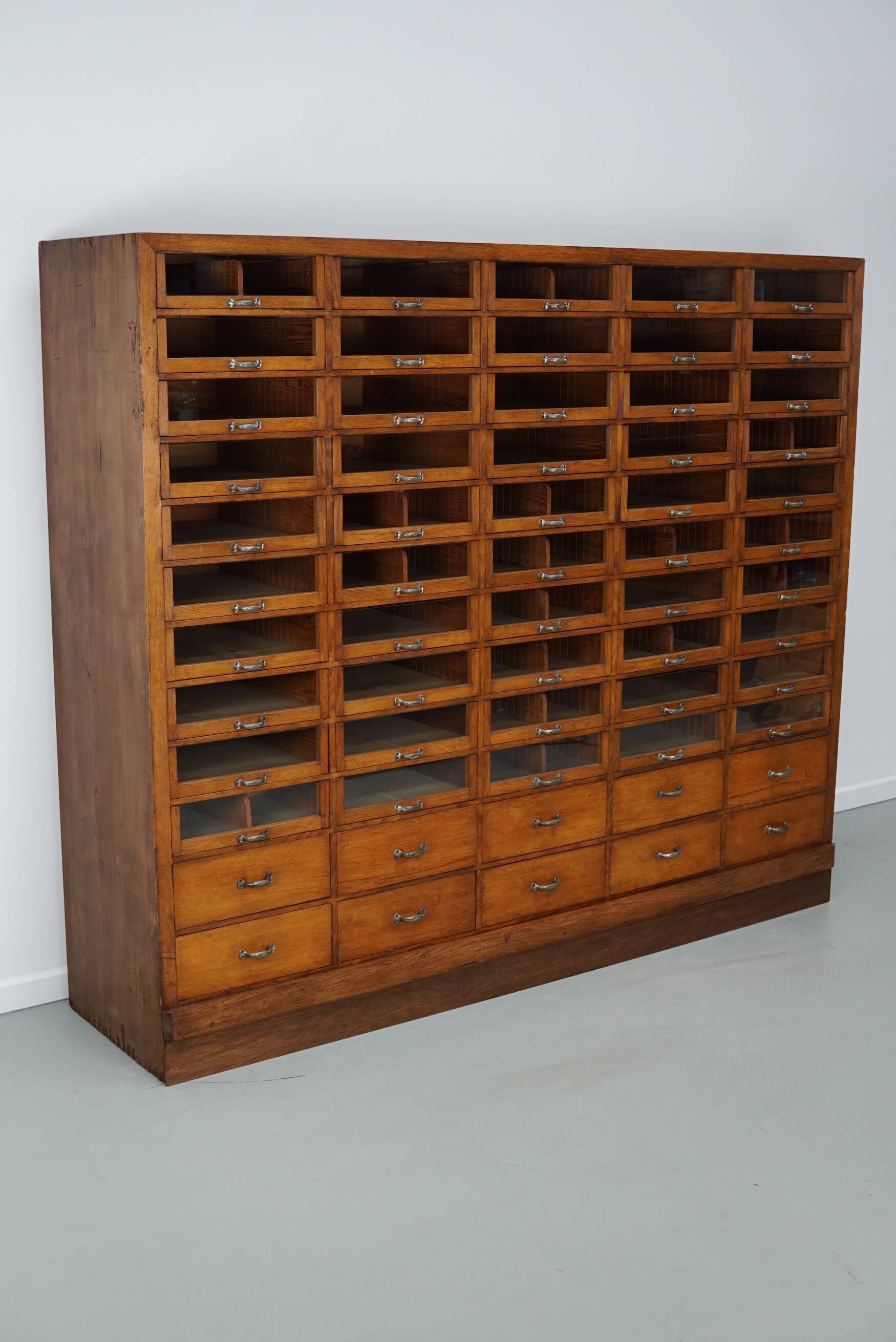 Large vintage German oak haberdashery shop cabinet, 1940s