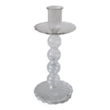 Set of two transparent blown glass candle holders