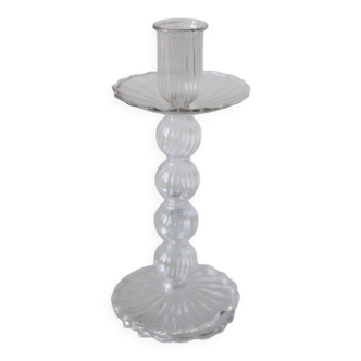 Bougeoir en verre soufflé transparent