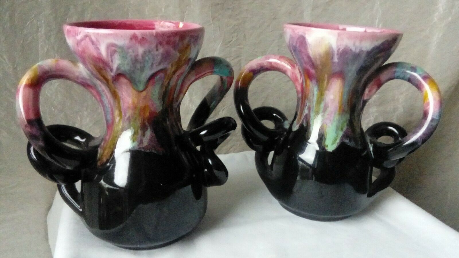 Pair of vintage vases in twisted ceramic