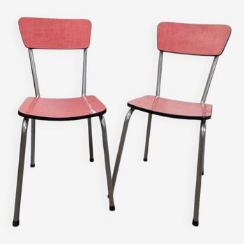 Duo of red Formica chairs