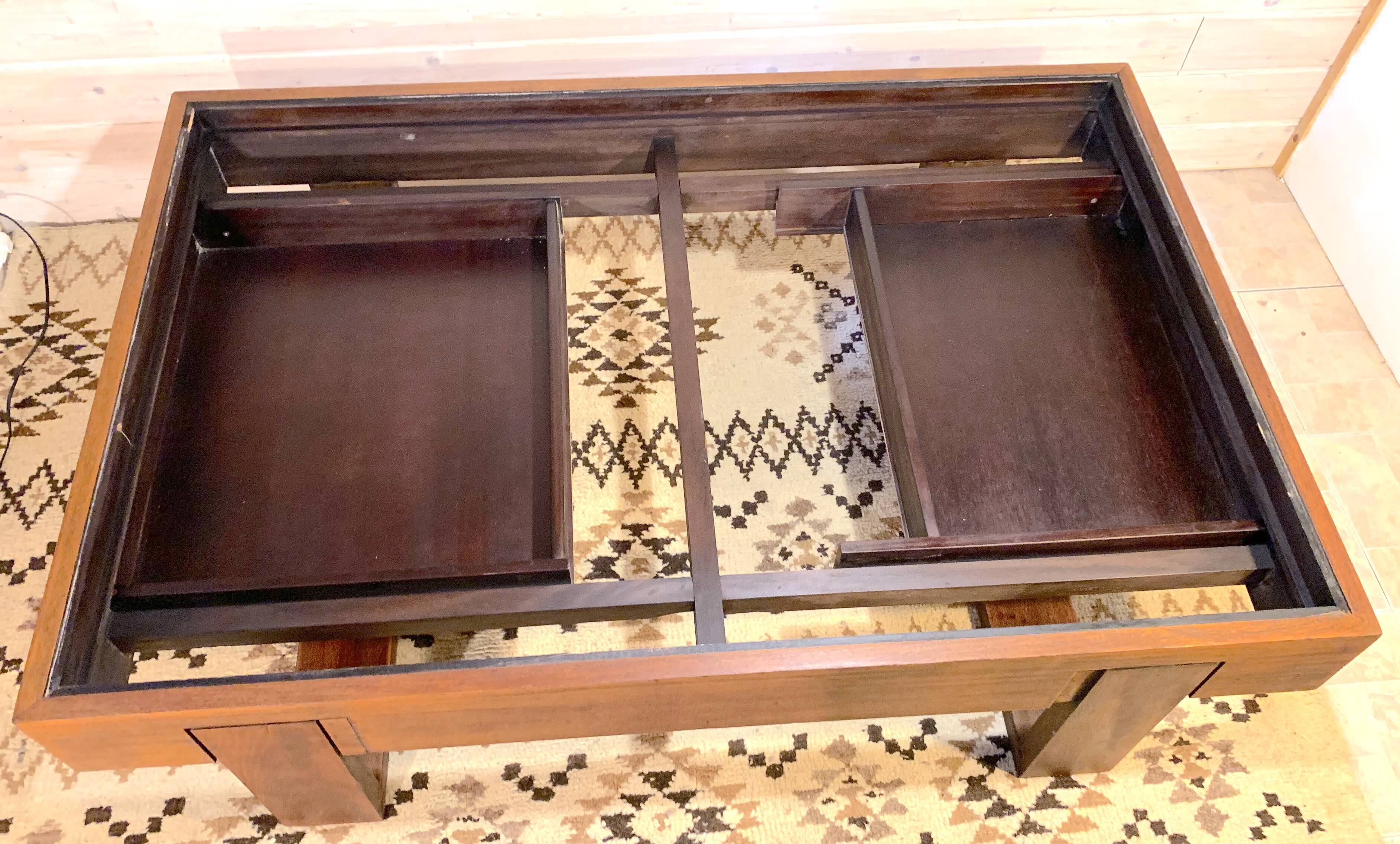 Rosewood coffee table, with black glass top, Brazil 1970
