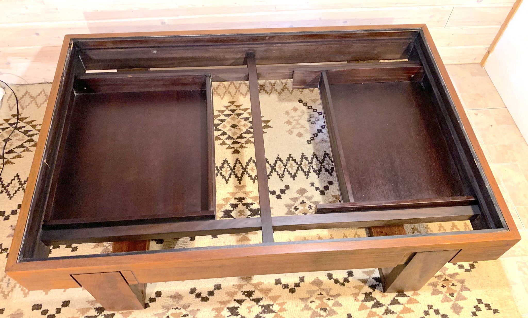 Rosewood coffee table, with black glass top, Brazil 1970