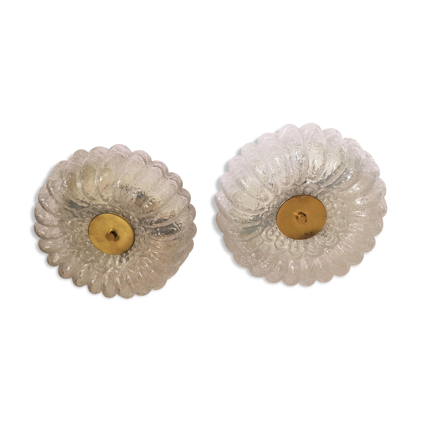 Pair of ceiling lights brass glass Glashütte Limburg Circa 1950