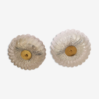 Paire de plafonniers verre laiton Glashütte Limburg Circa 1950