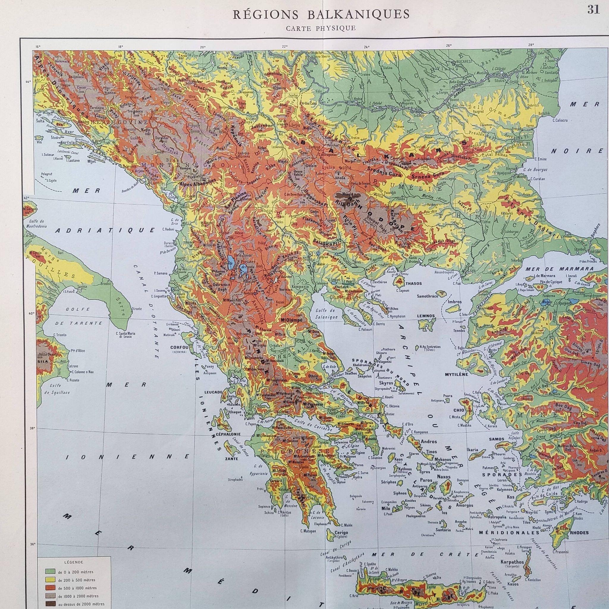 Old map of the Balkan regions Greece Crete 43x43cm from 1950