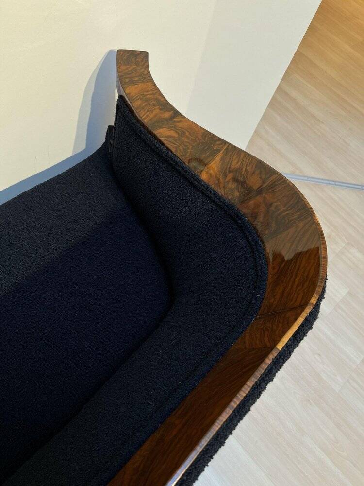 Biedermeier Sofa in Walnut Veneer & Black Teddy Fabric, Vienna, Austria, 1825