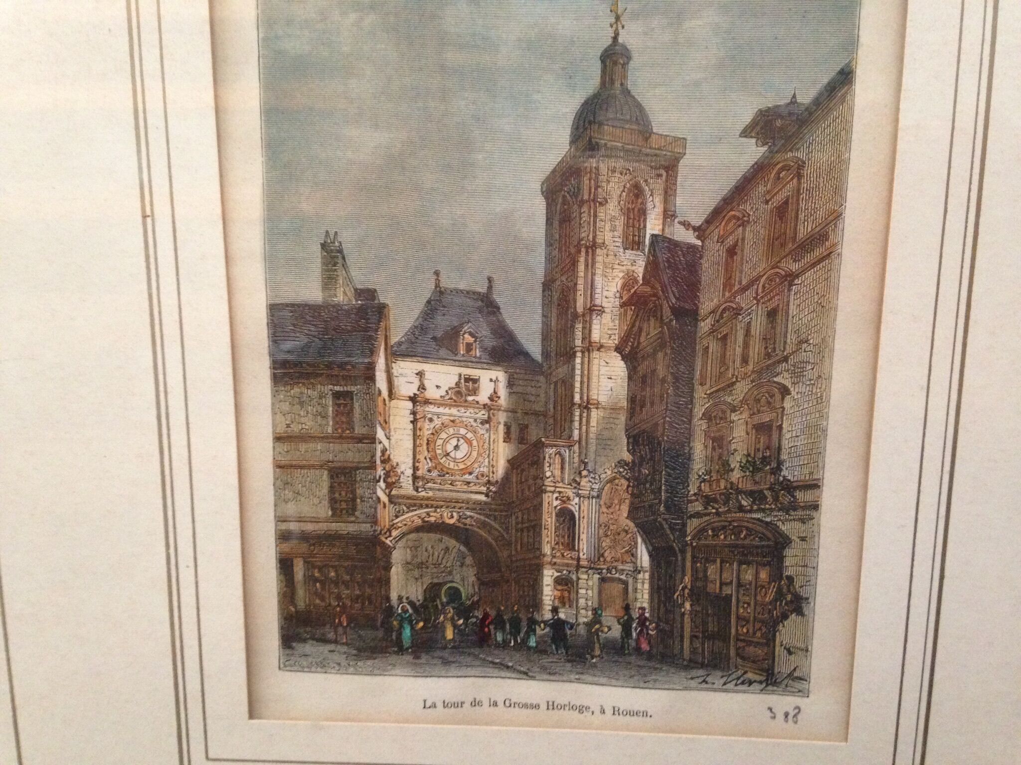 Engraving Rouen, Place de L'horloge