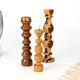 Set of 3 vintage candlesticks | Turned wood | Midcentury