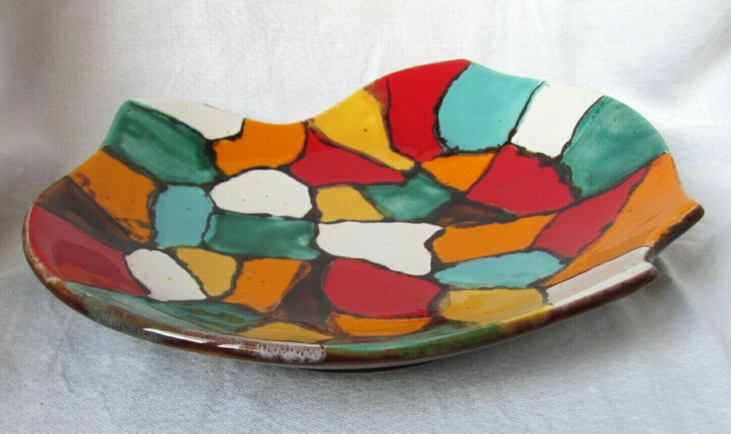 Ceramic dish - vintage - Harlequin colors