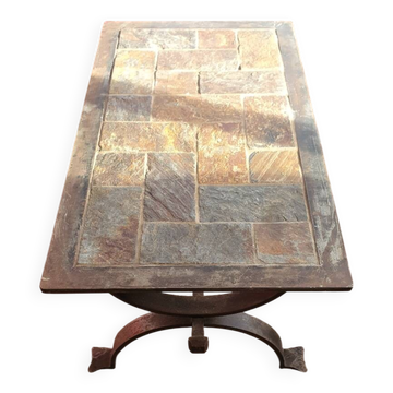 Blacksmith coffee table made of wrought iron and slate.