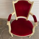 PAIR OF LOUIS XVI STYLE CABRIOLET ARMCHAIRS IN STUDDED RED VELVET FABRIC