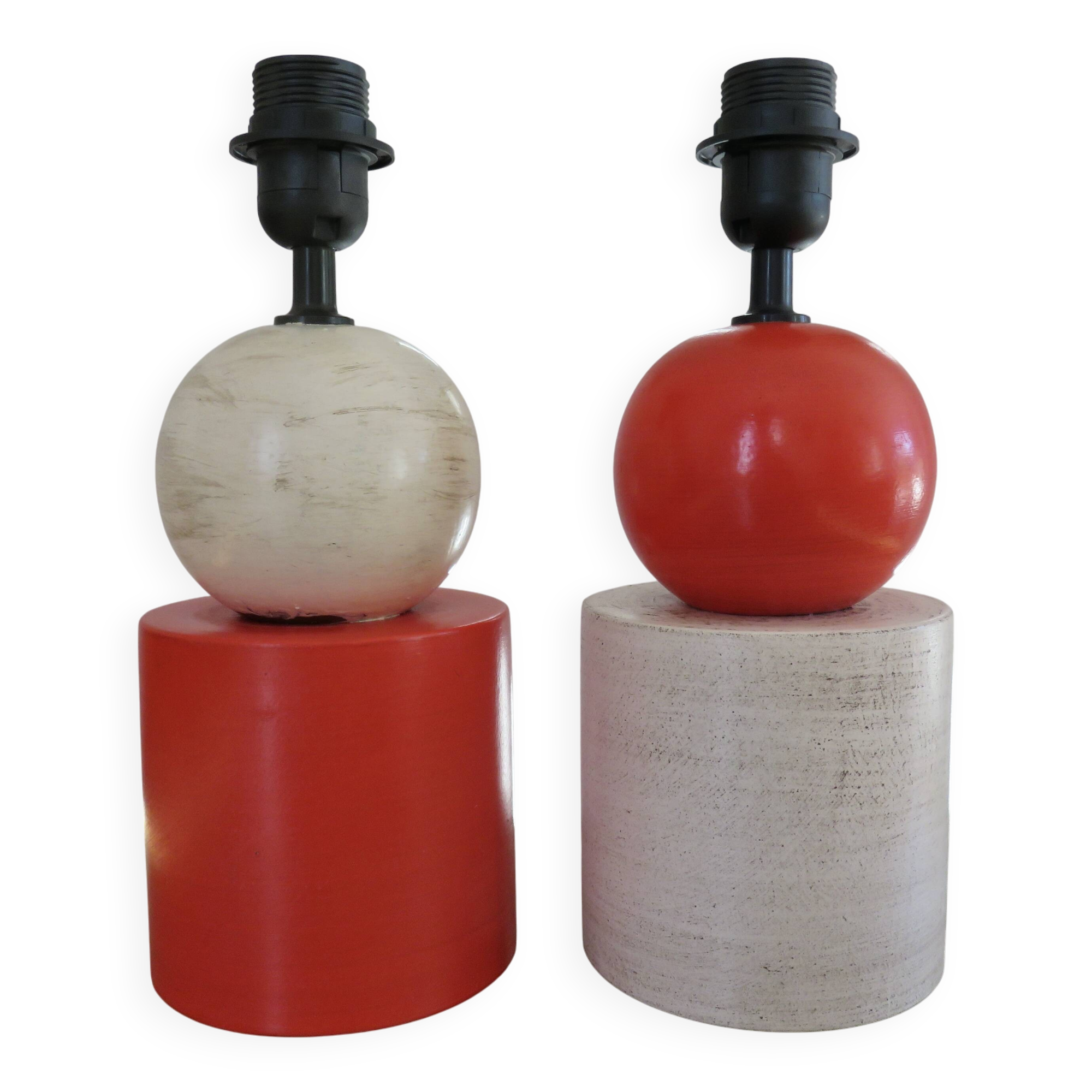 Pair of red and white ceramic lamps from the 80s