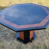 Octagonal table paul michel lacquered black and elm magnifying glass
