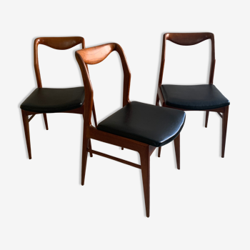 Trio de chaises danoises par Kai Lyngfeldt Larsen années 60, retapissées