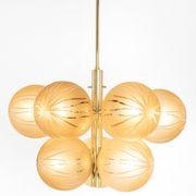 Large Sputnik chandelier in opaline and brass, Germany, 1970s.
