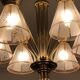 1950s six-branch brass and glass chandelier