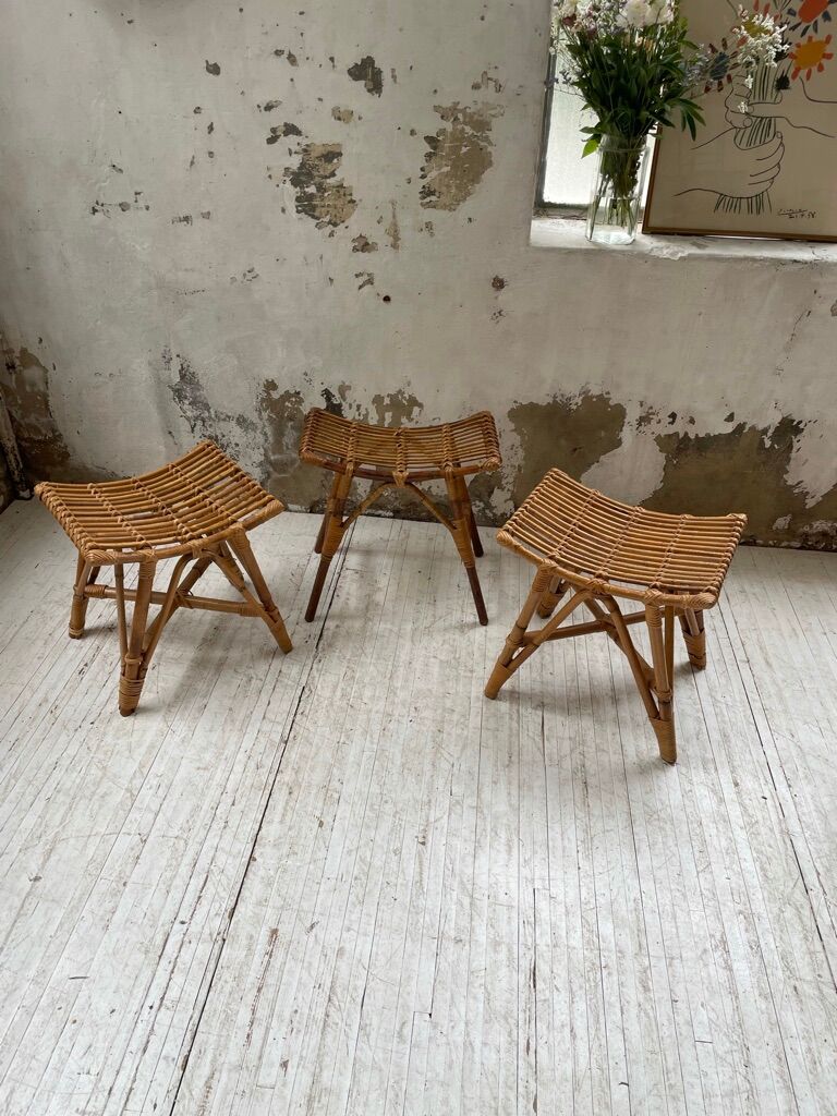 Set 3 rattan stools