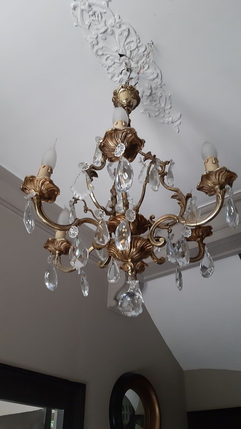 Bronze and crystal chandelier 6 fires