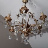 Bronze and crystal chandelier 6 fires
