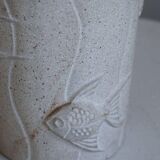 Modern vintage French table lamp, made of stone with fish patterns, 1970s.
