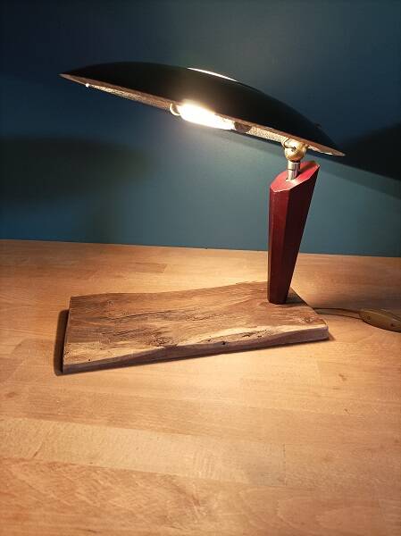 Loft bedside desk lamp wood metal saucer