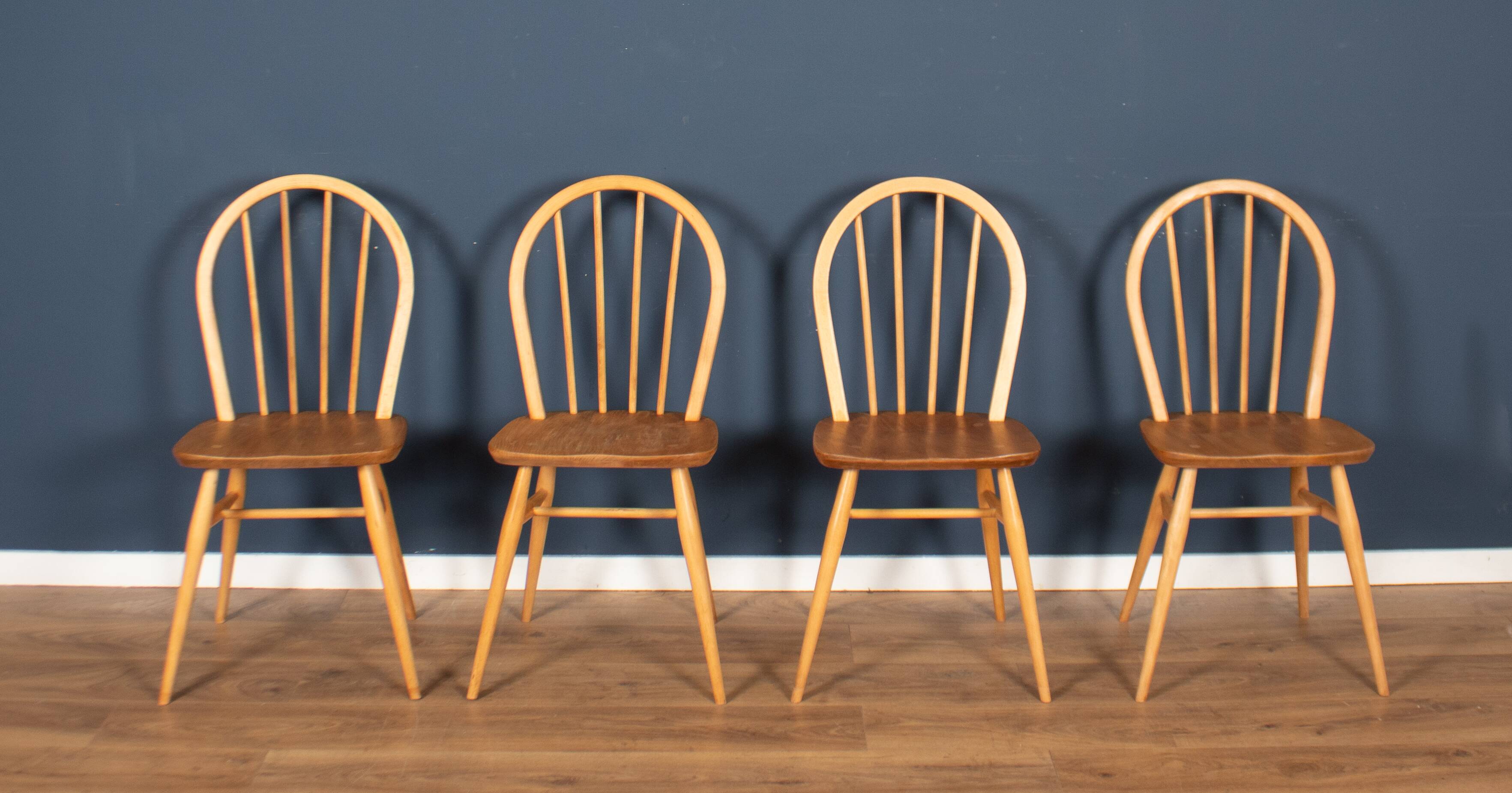 Retro Blonde Ercol Model 383 Dining Table & Four Model 370 Windsor Kitchen Dining Chairs