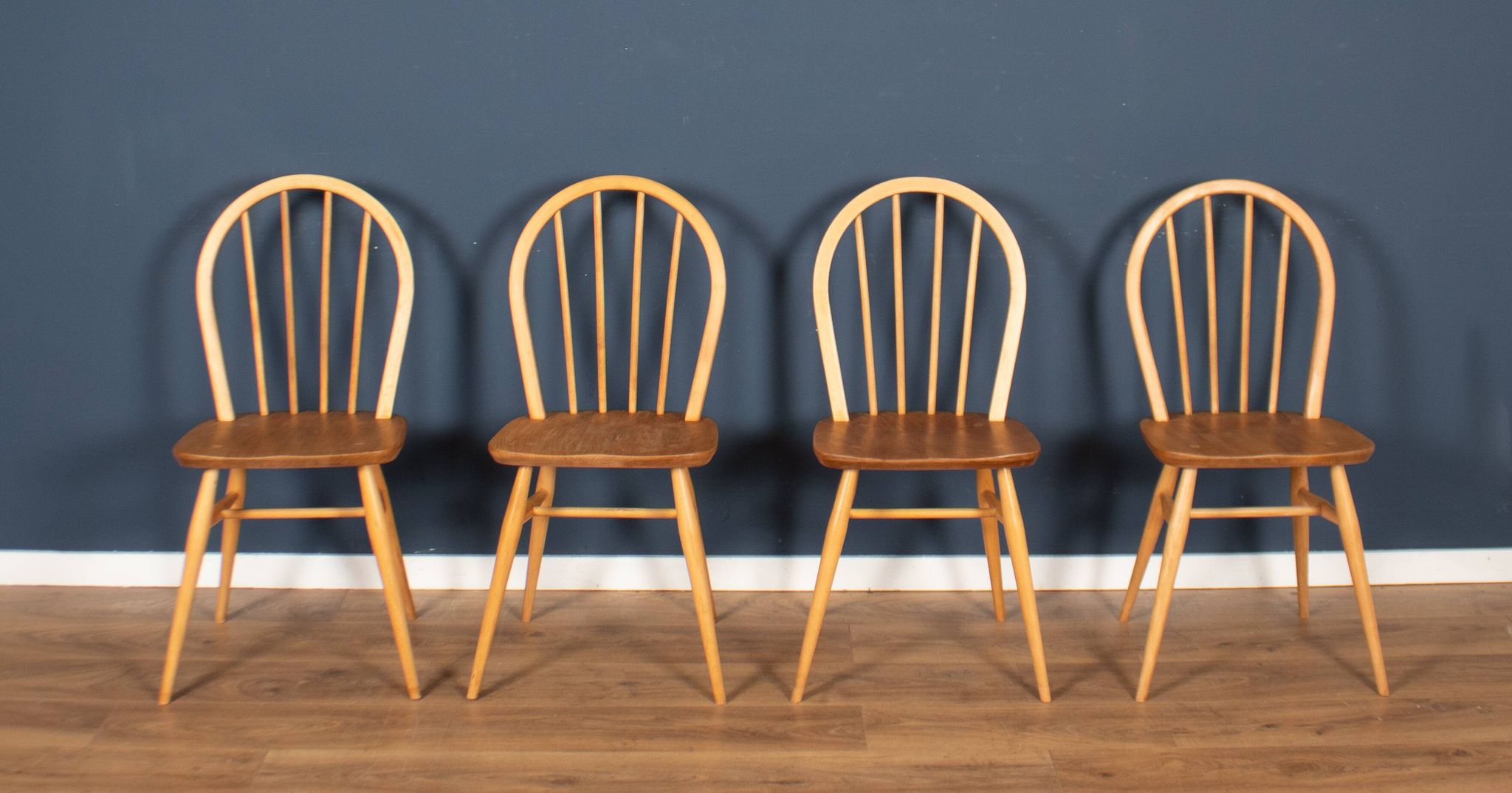 Retro Blonde Ercol Model 383 Dining Table & Four Model 370 Windsor Kitchen Dining Chairs