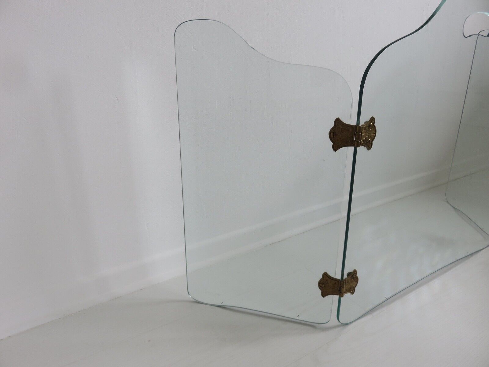 Glass and brass chimney fire barrier with 3 panels 1960 1970