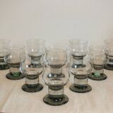 10 tarente thick crystal water glasses, steel gray foot, 1970