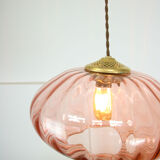 Mid Century Brass and Glass Crooked Pendant Lamp